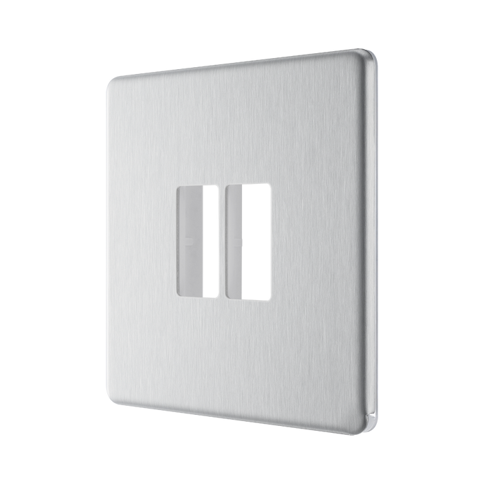 BG GridLite Flatplate Screwless Brushed Steel 2G Grid Plate MFBS2 – angled view