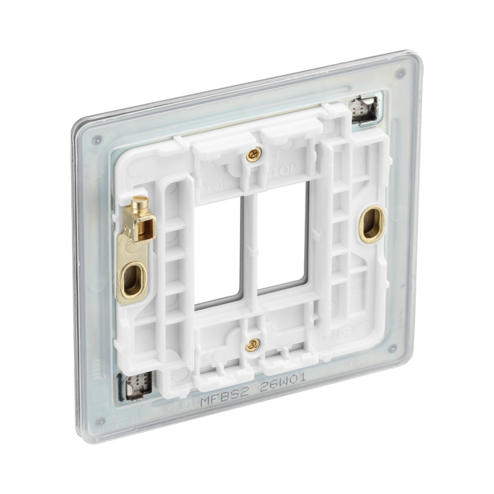 BG GridLite Flatplate Screwless Brushed Steel 2G Grid Plate MFBS2 – side view