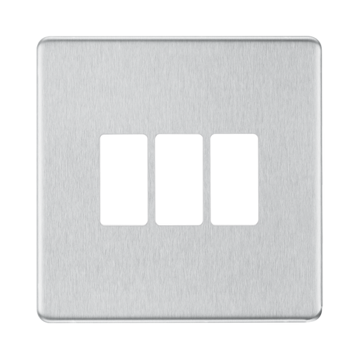 BG GridLite Flatplate Screwless Brushed Steel 3G Grid Plate MFBS3 – front view