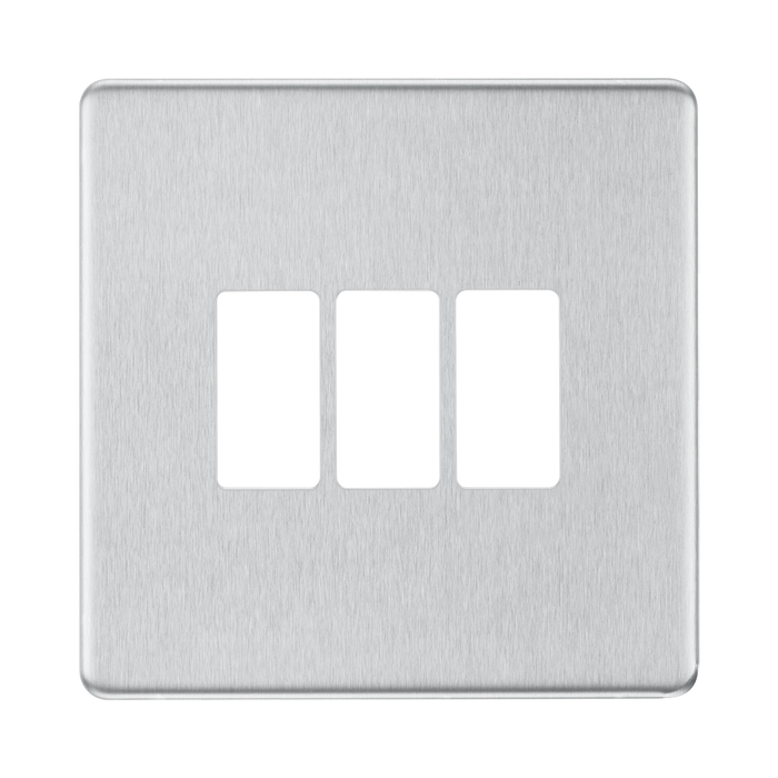 BG GridLite Flatplate Screwless Brushed Steel 3G Grid Plate MFBS3 – front view