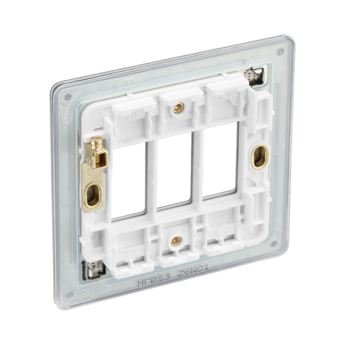 BG GridLite Flatplate Screwless Brushed Steel 3G Grid Plate MFBS3 – side view
