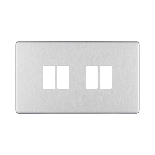 BG GridLite Flatplate Screwless Brushed Steel 4G Grid Plate MFBS4 – front view