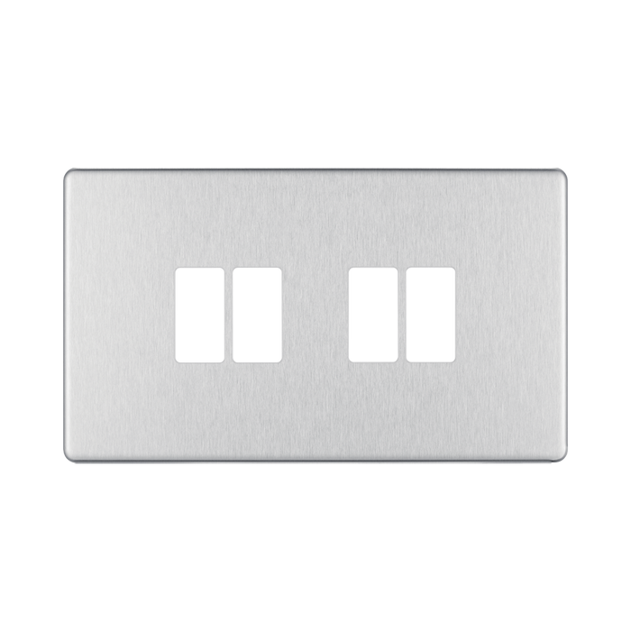 BG GridLite Flatplate Screwless Brushed Steel 4G Grid Plate MFBS4 – front view