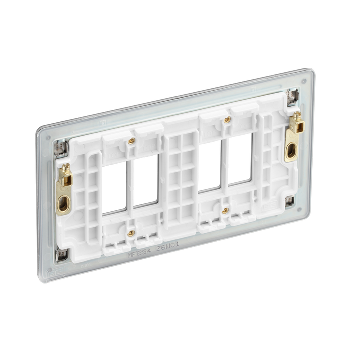 BG GridLite Flatplate Screwless Brushed Steel 4G Grid Plate MFBS4 – side view
