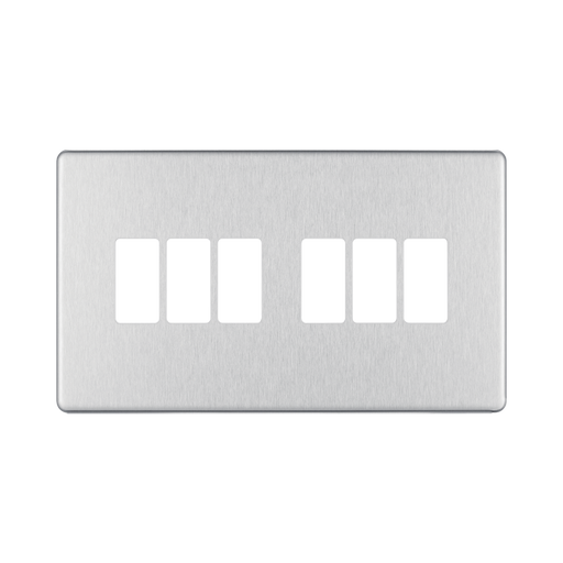 BG GridLite Flatplate Screwless Brushed Steel 6G Grid Plate MFBS6 – front view