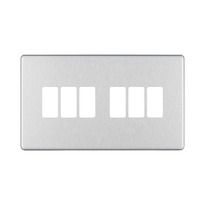 BG GridLite Flatplate Screwless Brushed Steel 6G Grid Plate MFBS6 – front view