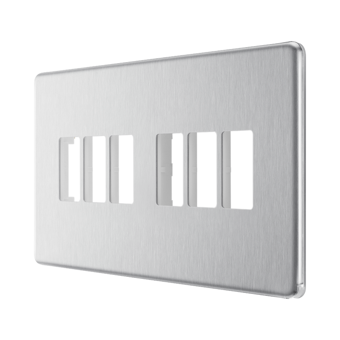 BG GridLite Flatplate Screwless Brushed Steel 6G Grid Plate MFBS6 – angled view