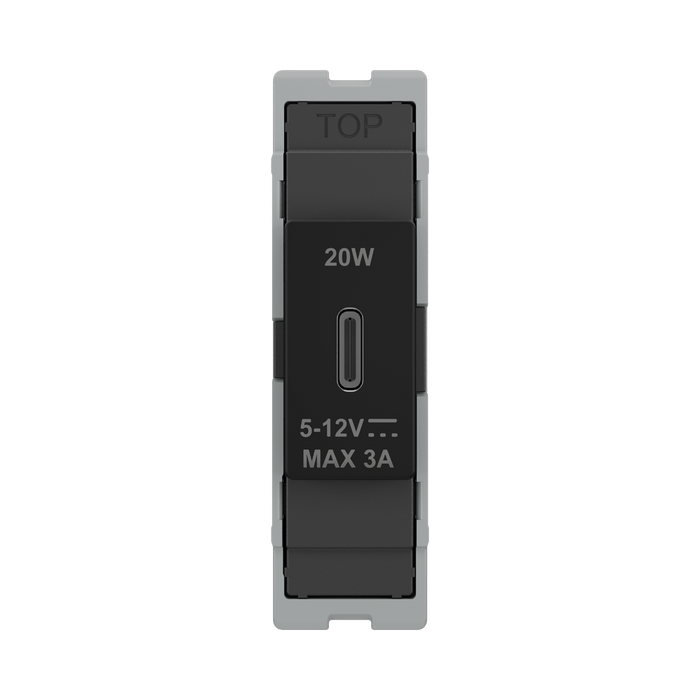BG GridLite Matt Black 20W USB-C Charging Module MFBUSBC20B – front view