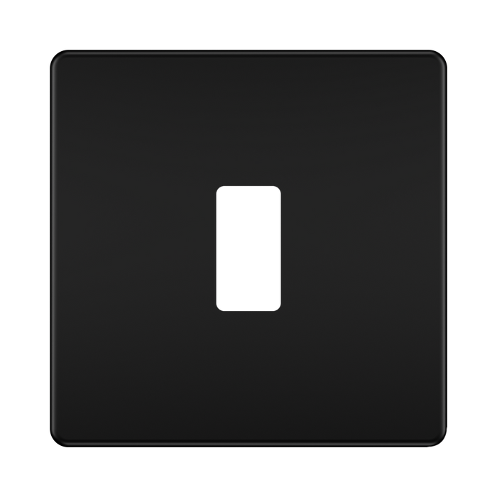 BG GridLite Flatplate Screwless Matt Black 1G Grid Plate MFFB1 – front view