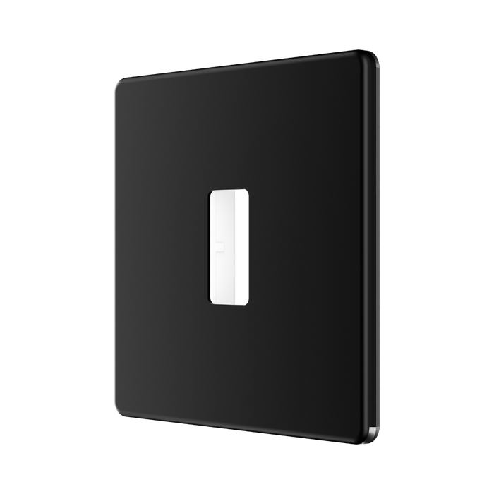 BG GridLite Flatplate Screwless Matt Black 1G Grid Plate MFFB1 – angled view