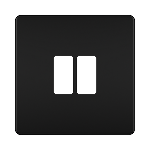 BG GridLite Flatplate Screwless Matt Black 2G Grid Plate MFFB2 – front view