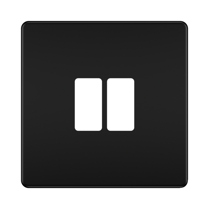 BG GridLite Flatplate Screwless Matt Black 2G Grid Plate MFFB2 – front view