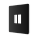 BG GridLite Flatplate Screwless Matt Black 2G Grid Plate MFFB2 – angled view