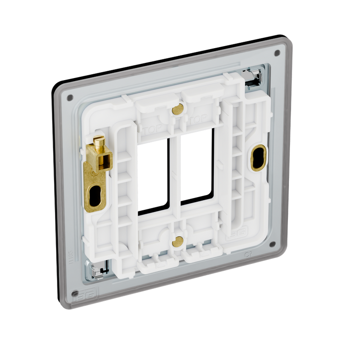 BG GridLite Flatplate Screwless Matt Black 2G Grid Plate MFFB2 – side view