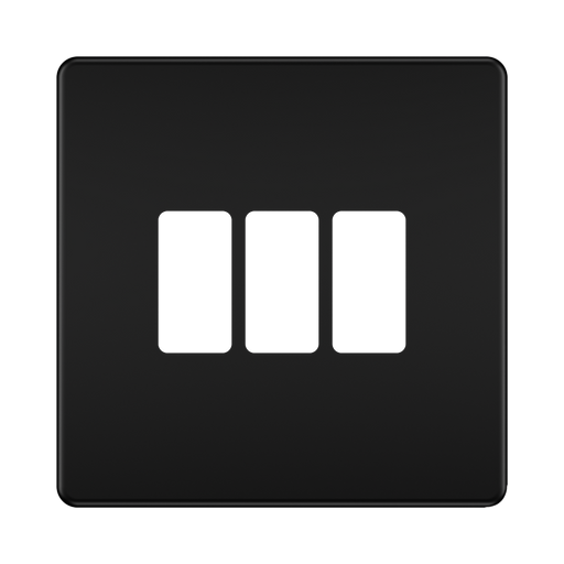 BG GridLite Flatplate Screwless Matt Black 3G Grid Plate MFFB3 – front view