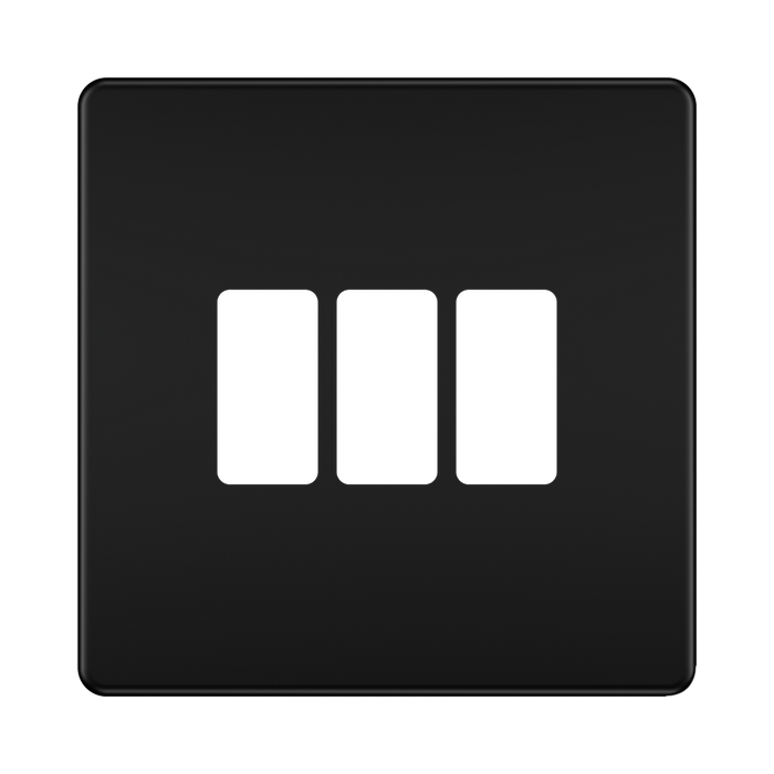 BG GridLite Flatplate Screwless Matt Black 3G Grid Plate MFFB3 – front view