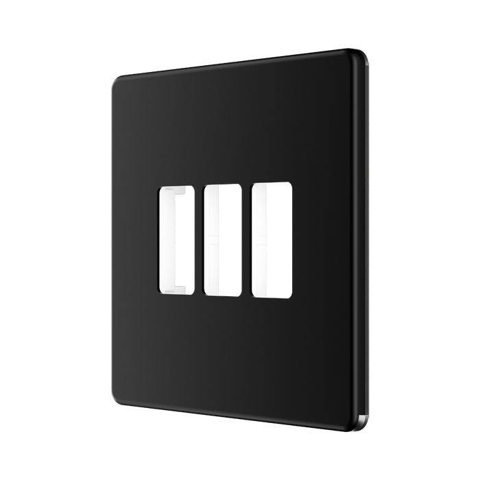 BG GridLite Flatplate Screwless Matt Black 3G Grid Plate MFFB3 – angled view