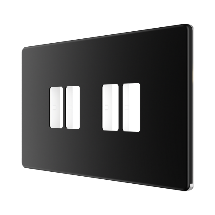 BG GridLite Flatplate Screwless Matt Black 4G Grid Plate MFFB4 – angled view
