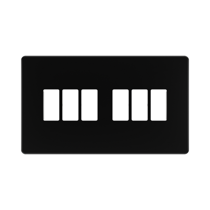 BG GridLite Flatplate Screwless Matt Black 6G Grid Plate MFFB6 – front view