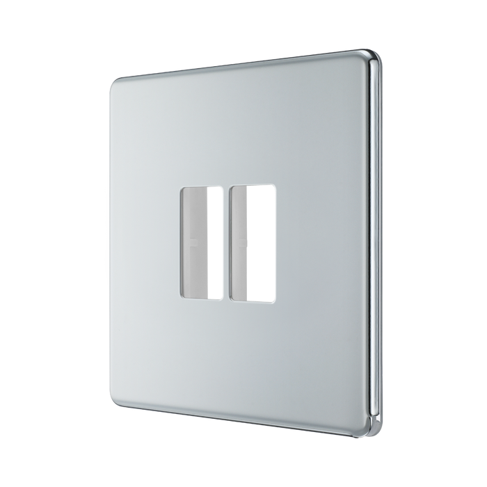 BG GridLite Flatplate Screwless Polished Chrome 2G Grid Plate MFPC2 – angled view