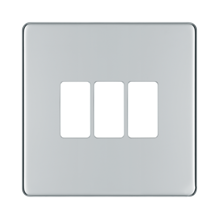 BG GridLite Flatplate Screwless Polished Chrome 3G Grid Plate MFPC3 – front view