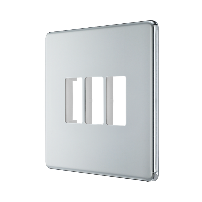 BG GridLite Flatplate Screwless Polished Chrome 3G Grid Plate MFPC3 – angled view
