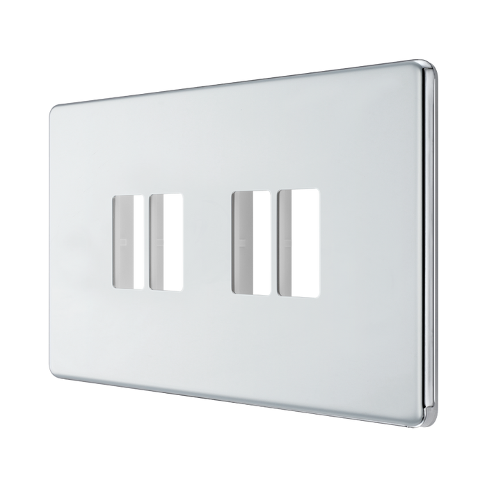 BG GridLite Flatplate Screwless Polished Chrome 4G Grid Plate MFPC4 – angled view