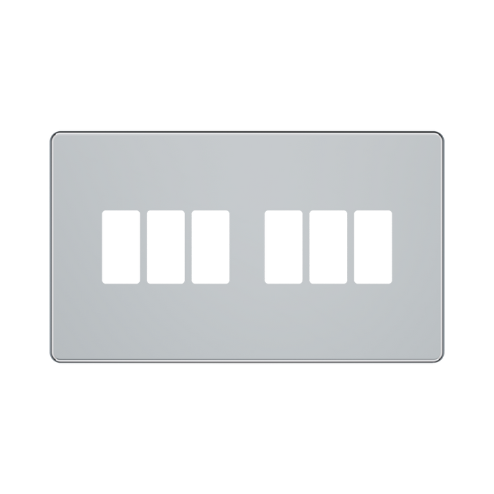 BG GridLite Flatplate Screwless Polished Chrome 6G Grid Plate MFPC6 – front view