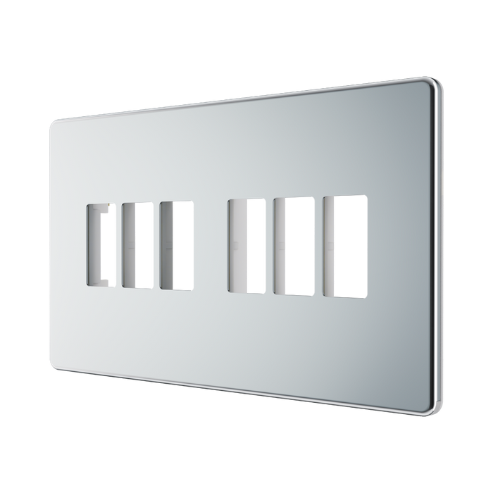 BG GridLite Flatplate Screwless Polished Chrome 6G Grid Plate MFPC6 – angled view