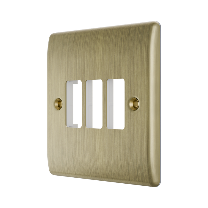 BG GridLite Nexus Metal Antique Brass 3G Grid Plate MNAB3 – angled view