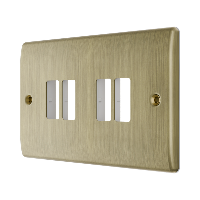 BG GridLite Nexus Metal Antique Brass 4G Grid Plate MNAB4 – angled view