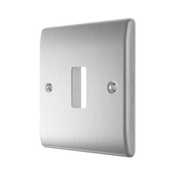 BG GridLite Nexus Metal Brushed Steel 1G Grid Plate MNBS1 – angled view