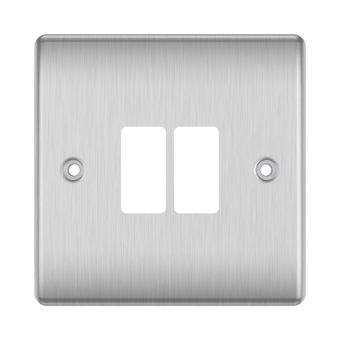 BG GridLite Nexus Metal Brushed Steel 2G Grid Plate MNBS2 – front view