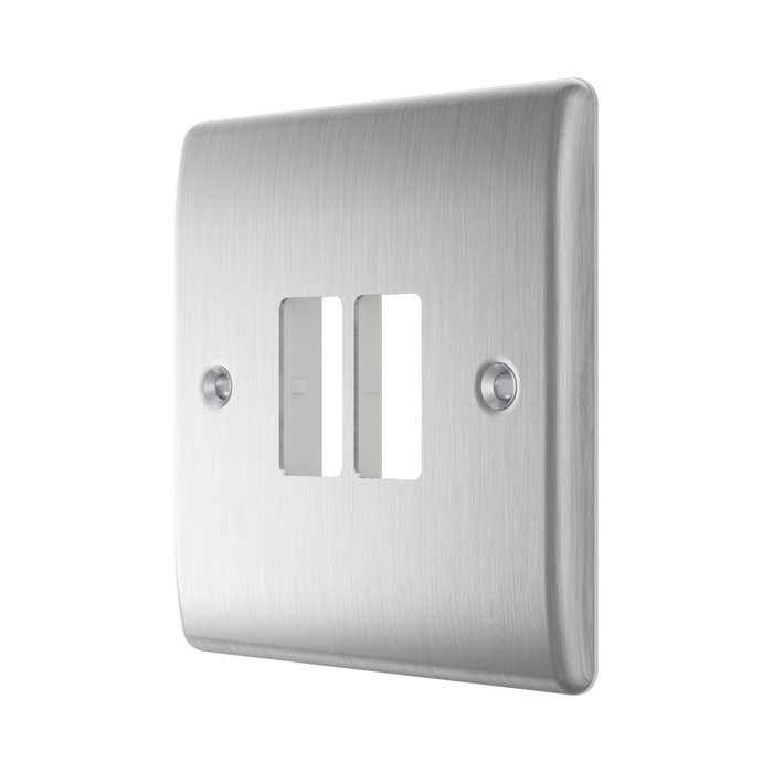 BG GridLite Nexus Metal Brushed Steel 2G Grid Plate MNBS2 – angled view