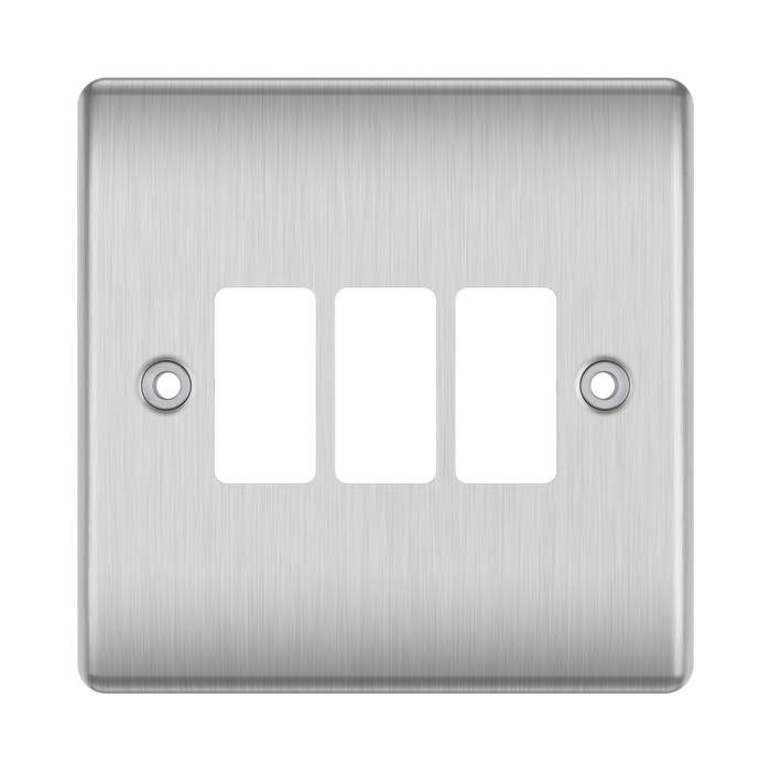 BG GridLite Nexus Metal Brushed Steel 3G Grid Plate MNBS3 – front view