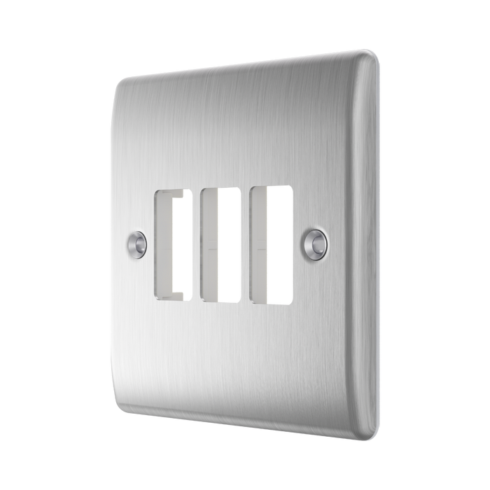 BG GridLite Nexus Metal Brushed Steel 3G Grid Plate MNBS3 – angled view