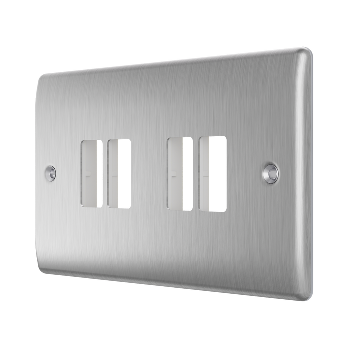 BG GridLite Nexus Metal Brushed Steel 4G Grid Plate MNBS4 – angled view
