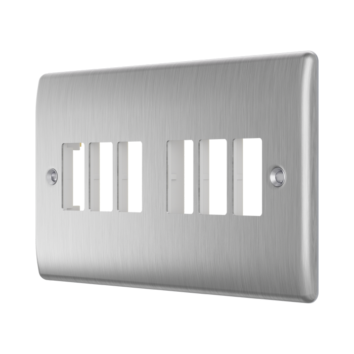 BG GridLite Nexus Metal Brushed Steel 6G Grid Plate MNBS6 – angled view