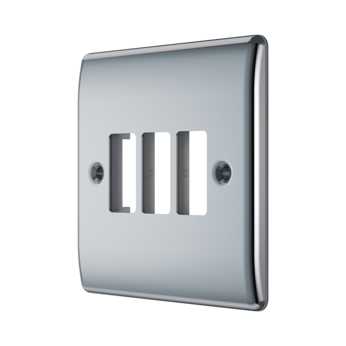 BG GridLite Nexus Metal Polished Chrome 3G Grid Plate MNPC3 – angled view