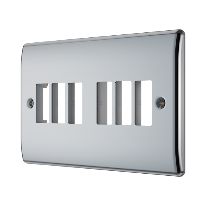 BG GridLite Nexus Metal Polished Chrome 6G Grid Plate MNPC6 – angled view