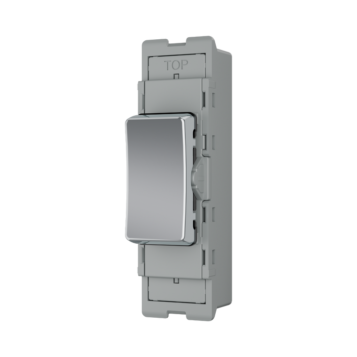 BG GridLite Polished Chrome 20A 2 Way Single Pole Centre-Off Switch Module MPC12C – angled view