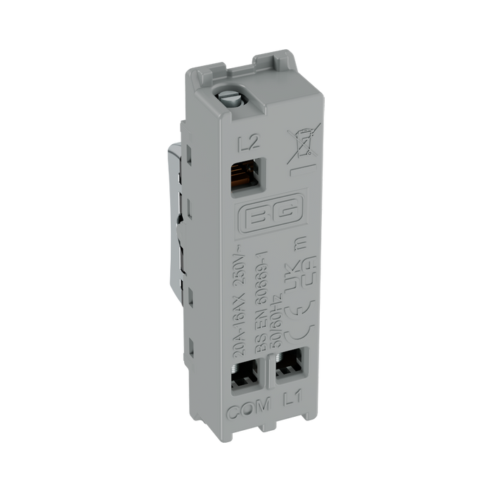 BG GridLite Polished Chrome 20A 2 Way Single Pole Centre-Off Switch Module MPC12C – side view