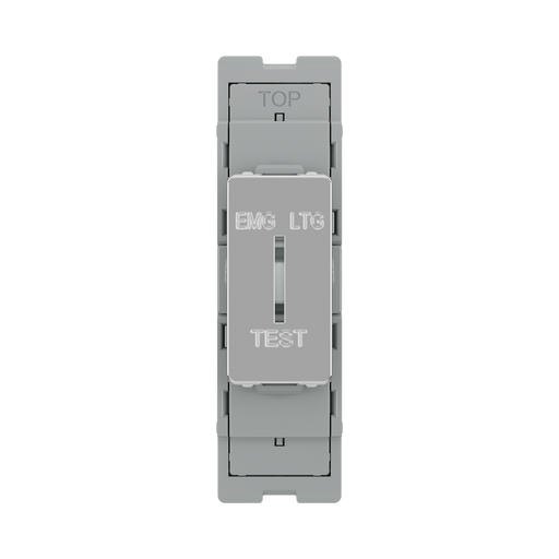 BG GridLite Polished Chrome 20A 16AX 2 Way Single Pole Emergency Lighting Test Key Switch Module MPC12EL – front view