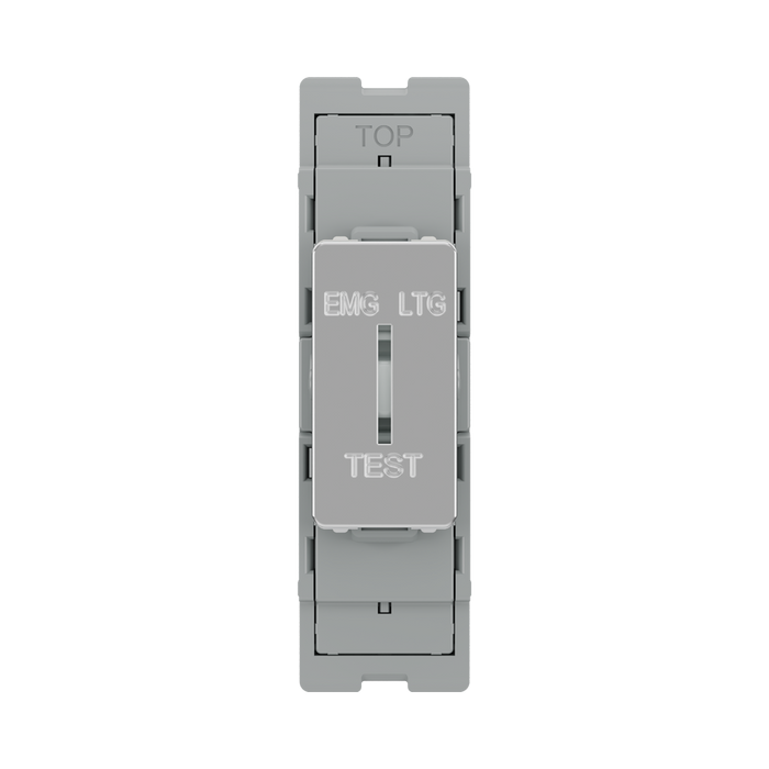 BG GridLite Polished Chrome 20A 16AX 2 Way Single Pole Emergency Lighting Test Key Switch Module MPC12EL – front view