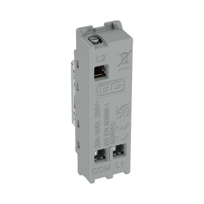 BG GridLite Polished Chrome 20A 16AX 2 Way Single Pole Emergency Lighting Test Key Switch Module MPC12EL – side view
