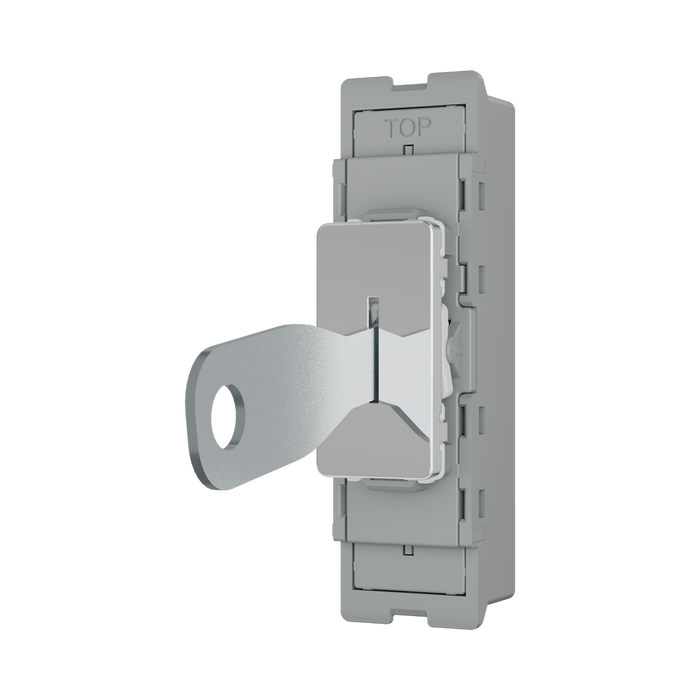 BG GridLite Polished Chrome 20A 16AX 2 Way Single Pole Key Switch Module MPC12KY – angled view