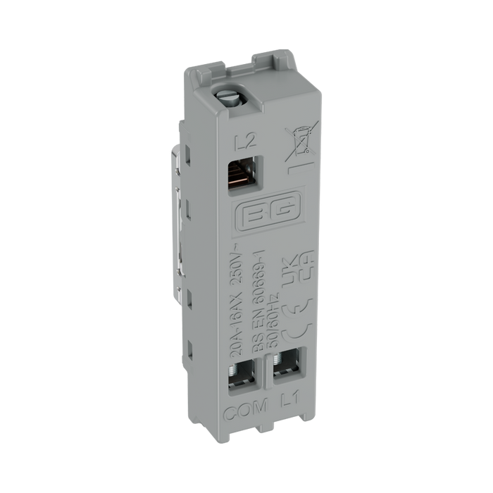 BG GridLite Polished Chrome 20A 16AX 2 Way Single Pole Key Switch Module MPC12KY – side view