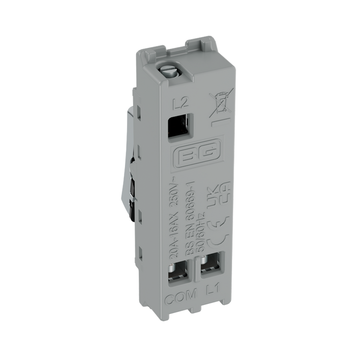 BG GridLite Polished Chrome 20A 16AX 2 Way Single Pole Switch Module MPC12 – side view