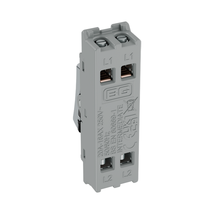 BG GridLite Polished Chrome 20A 16AX Intermediate Switch Module MPC13 – side view