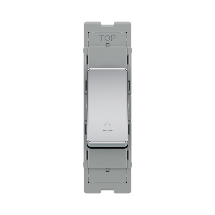 BG GridLite Polished Chrome 20A 2 Way Retractive Bell Symbol Switch Module MPC142BELL – front view